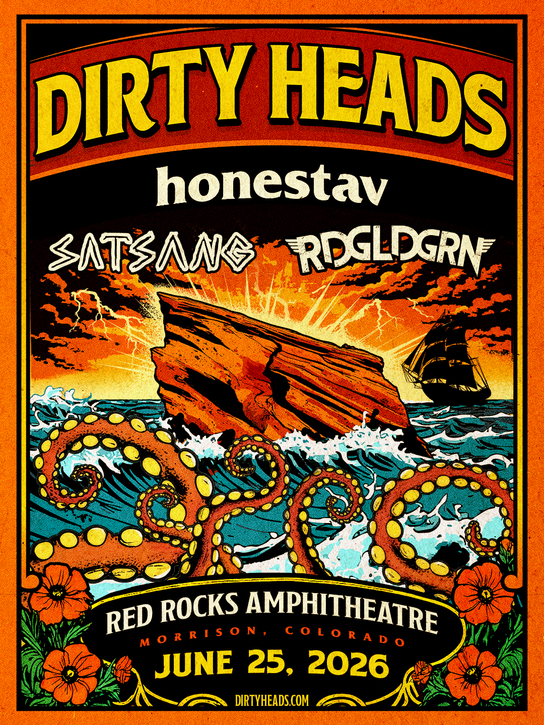 Dirty Heads at Red Rocks Ampitheater concert flyer June 25, 2026